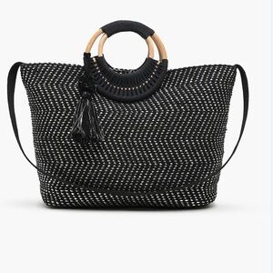 America & Beyond Midnight Lurex Wicker Handle Tote